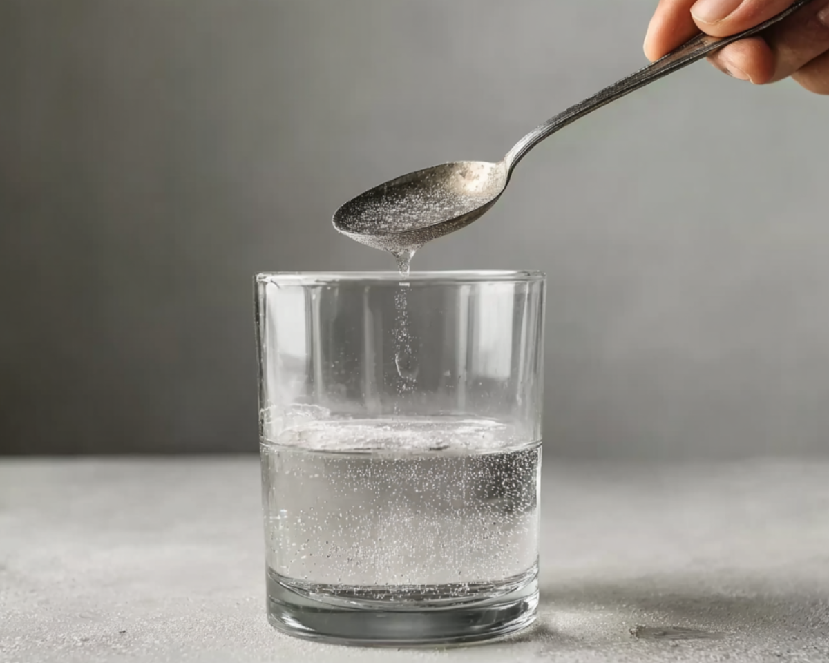 cuillere verse gelatine dans verre eau