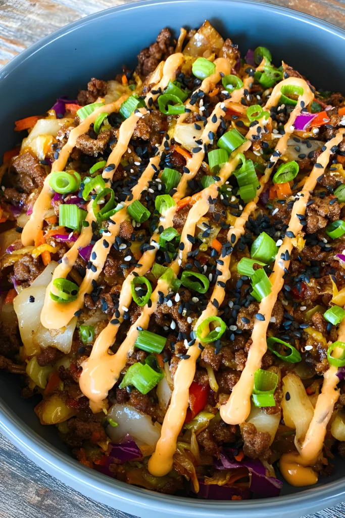 egg roll bowl spicy mayo sesame green onions