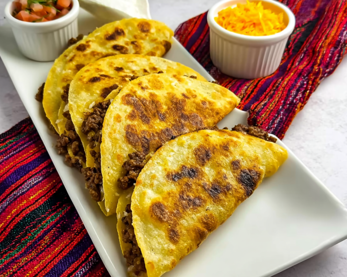 golden fried tacos with beef filling