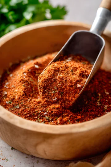 homemade taco seasoning in wooden bowl