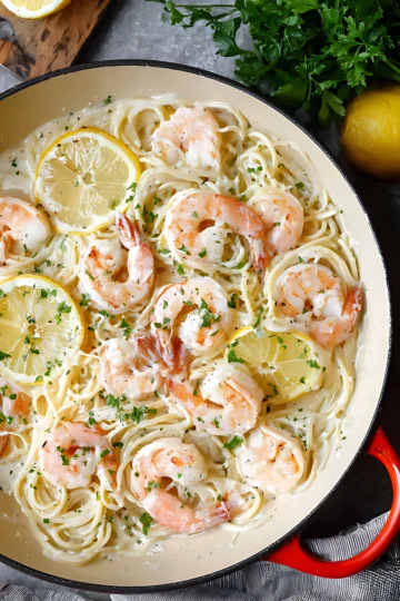 lemon shrimp pasta skillet