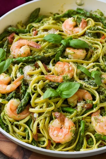 pesto shrimp pasta asparagus