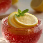 pink gelatin dessert with lemon slices
