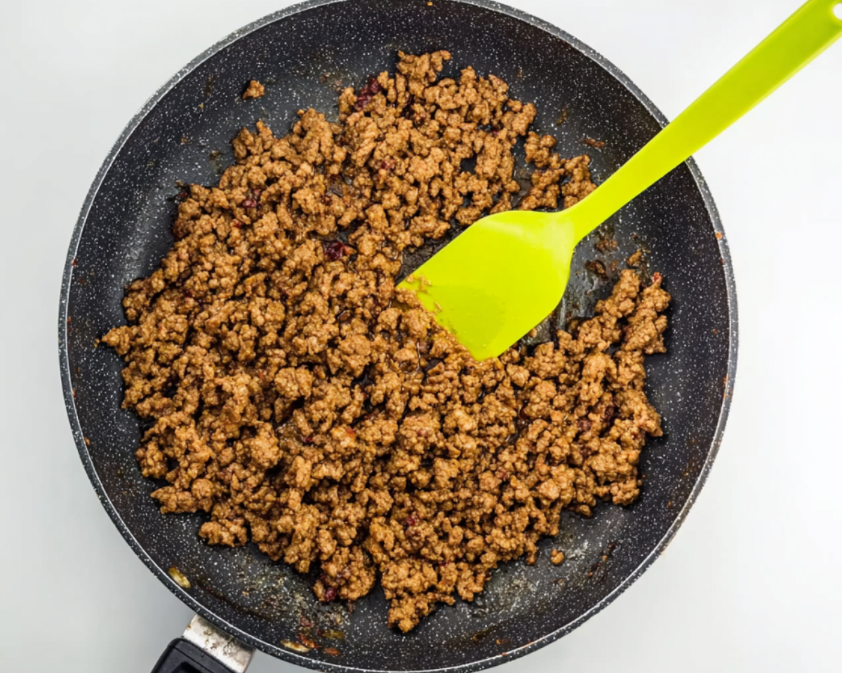 seasoned ground beef in skillet