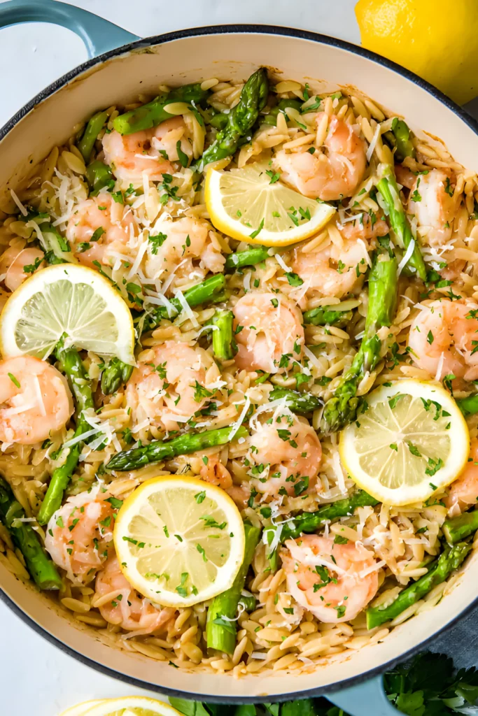 shrimp orzo asparagus lemon