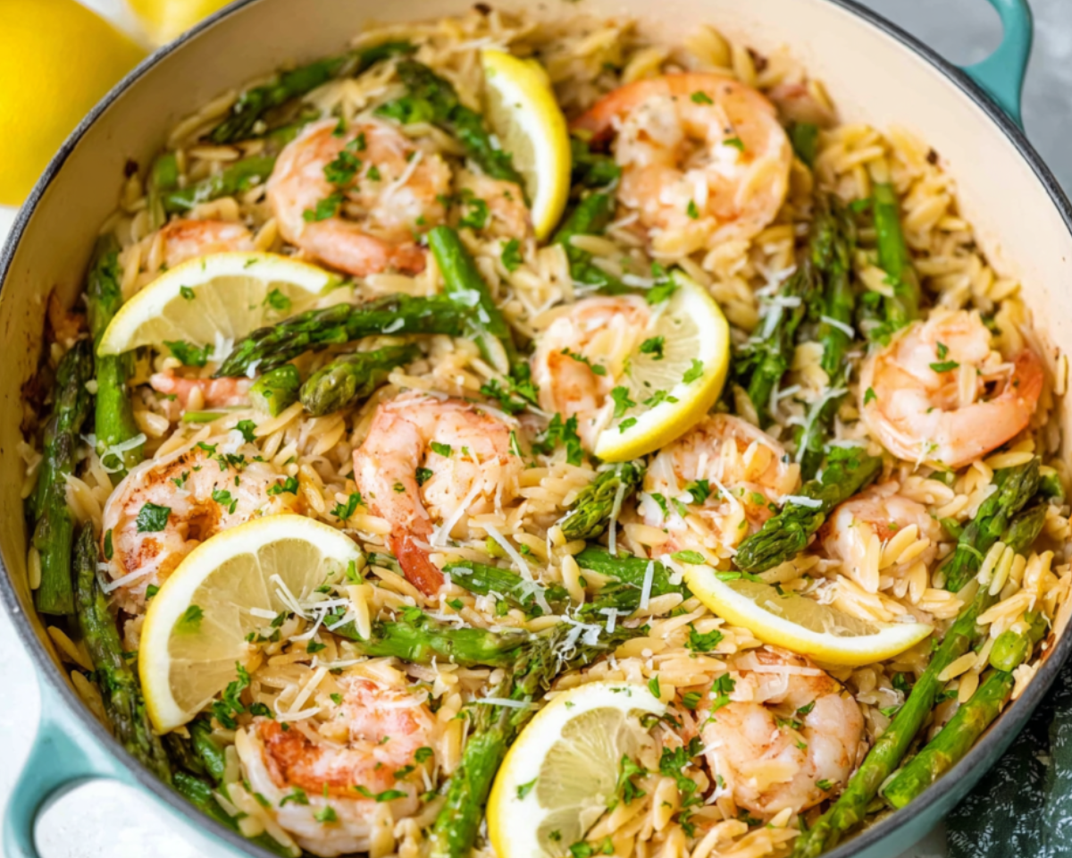 shrimp orzo close up