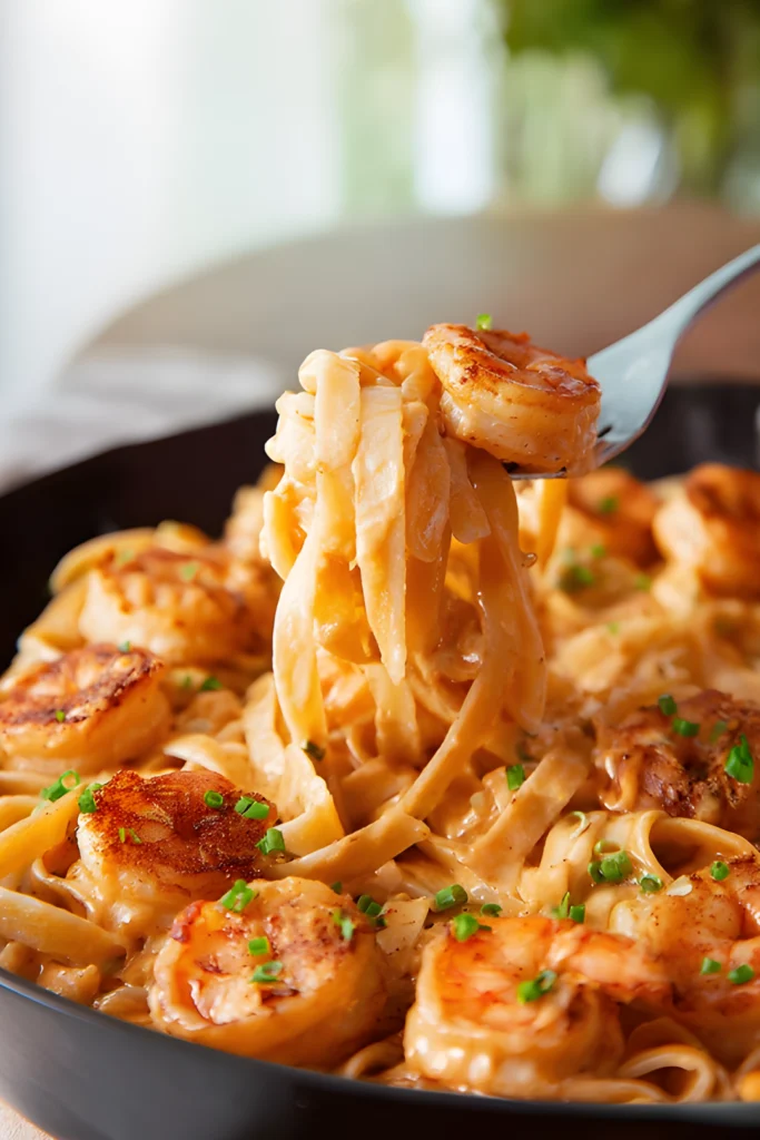 shrimp pasta plated bowl