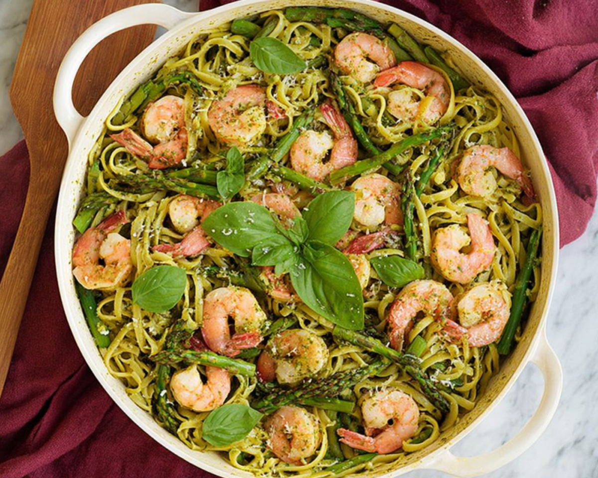 shrimp pesto pasta basil