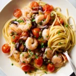 Shrimp puttanesca pasta plates