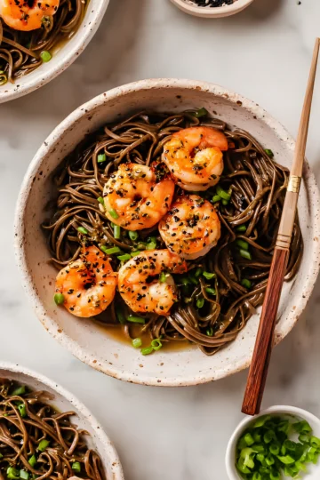 Shrimp soba bowl sesame seeds