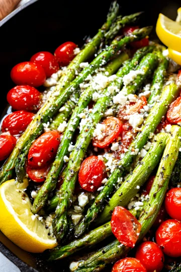 asperges rôties feta tomates citron