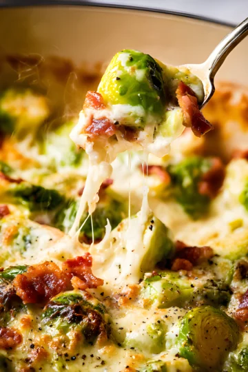 cheesy brussels sprout on spoon