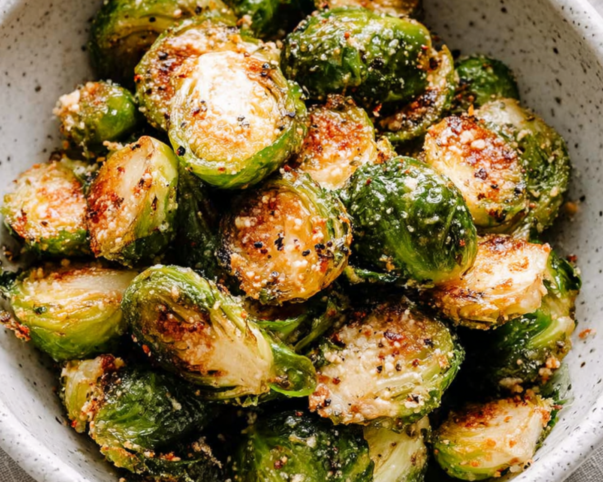 close up crispy brussels sprouts with seasoning