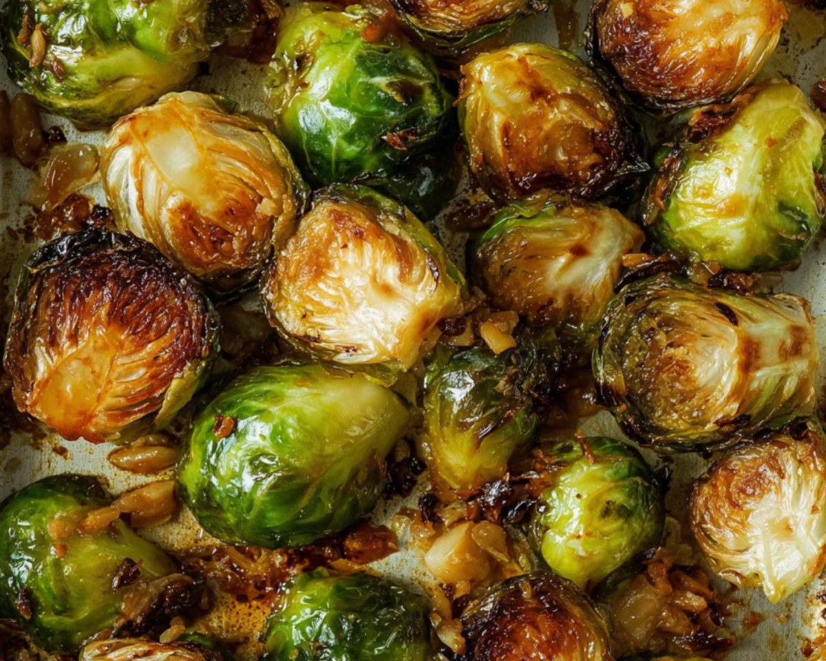 crispy brussels sprouts on baking tray