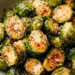 crispy parmesan brussels sprouts in bowl