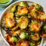 crispy parmesan brussels sprouts in bowl
