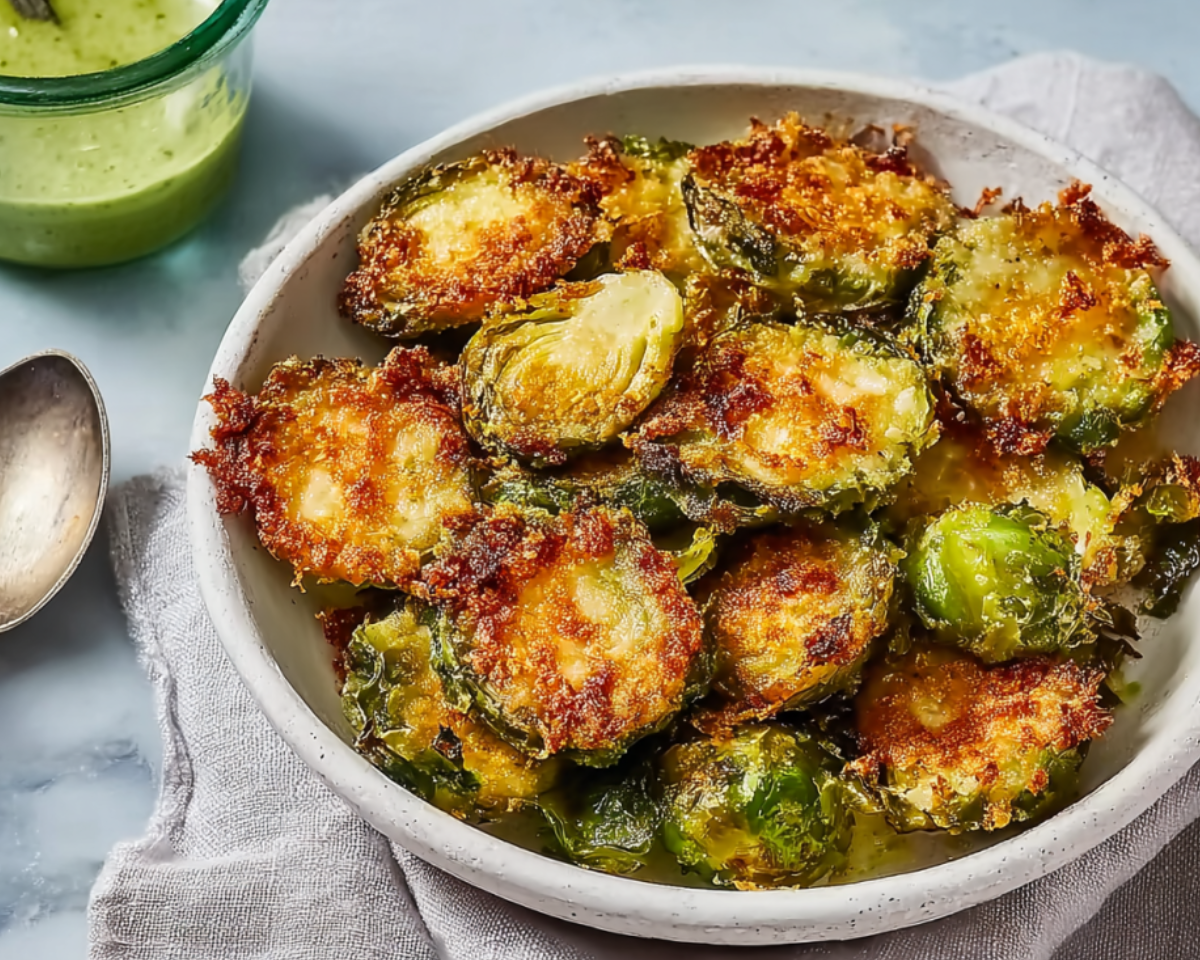 golden smashed brussels sprouts close view