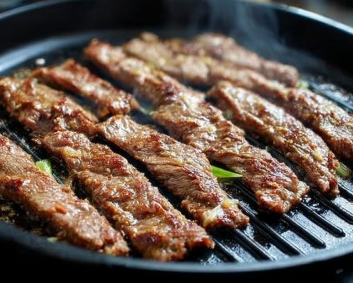 grilled beef in pan