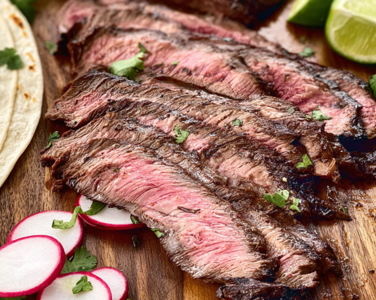 grilled carne asada with lime cilantro and peppers