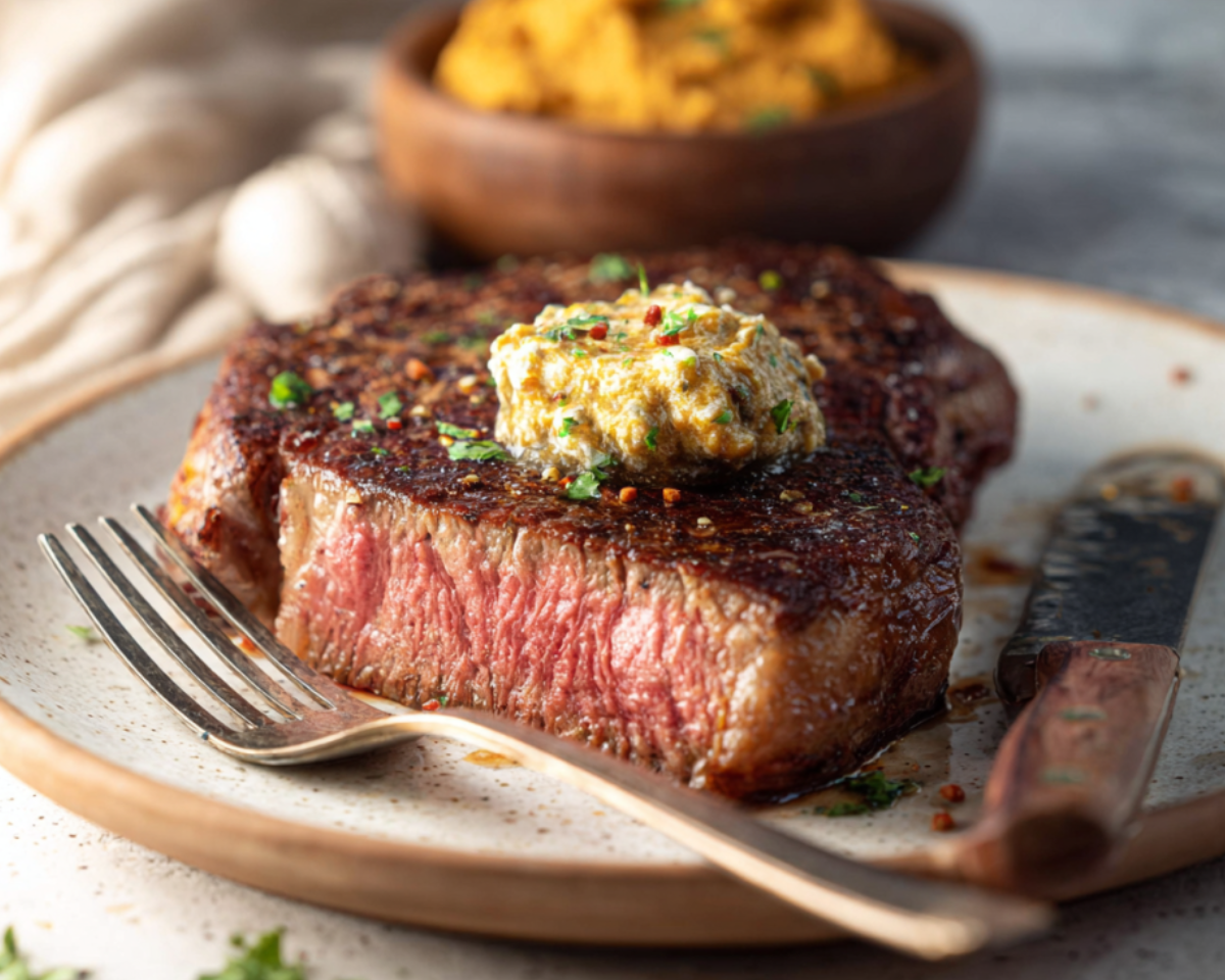 grilled steak with herb butter
