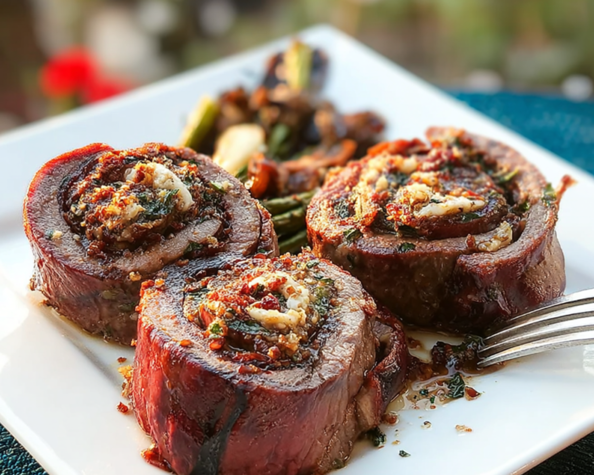 juicy stuffed steak herbs sauce