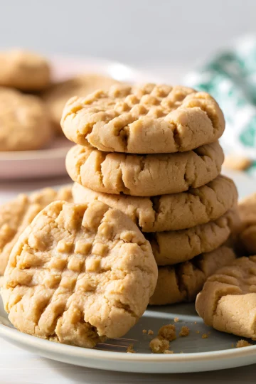 stacked peanut butter cookies close up