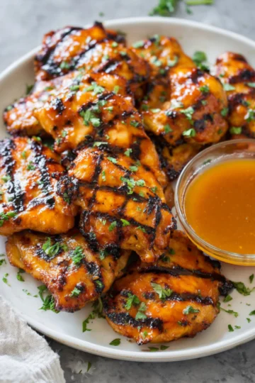 sticky honey orange grilled chicken with dipping sauce