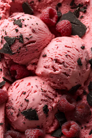 raspberry chocolate chunk ice cream scoops