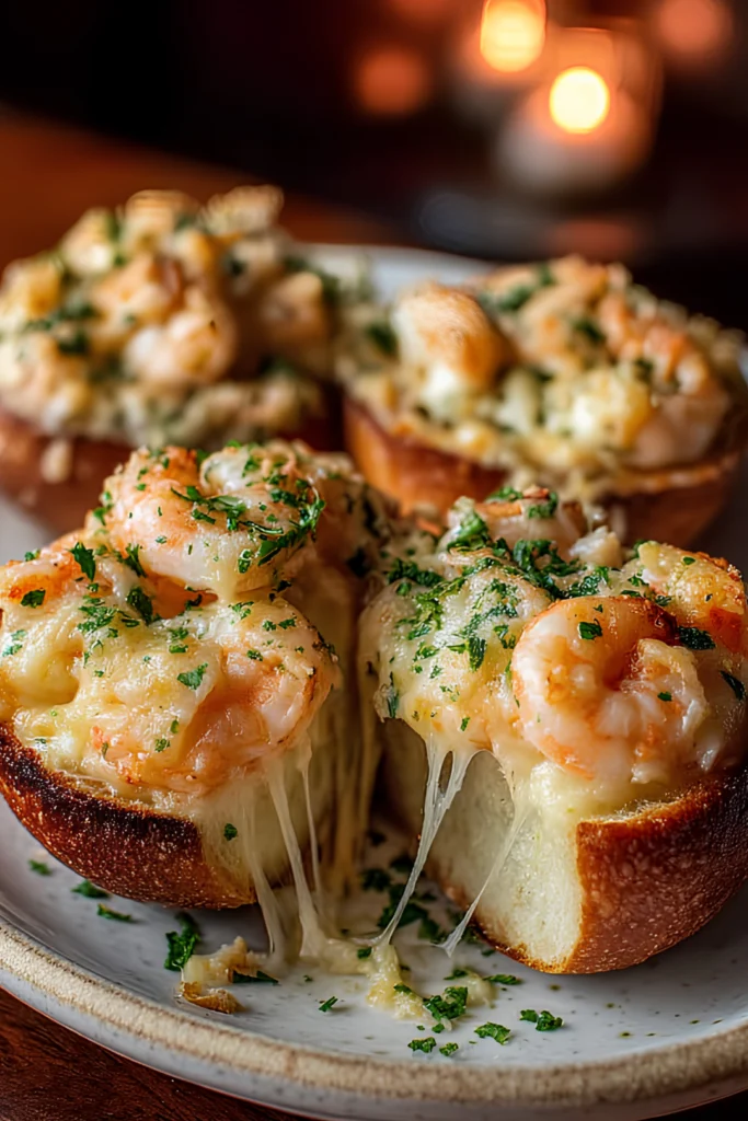 Cheesy shrimp garlic bread