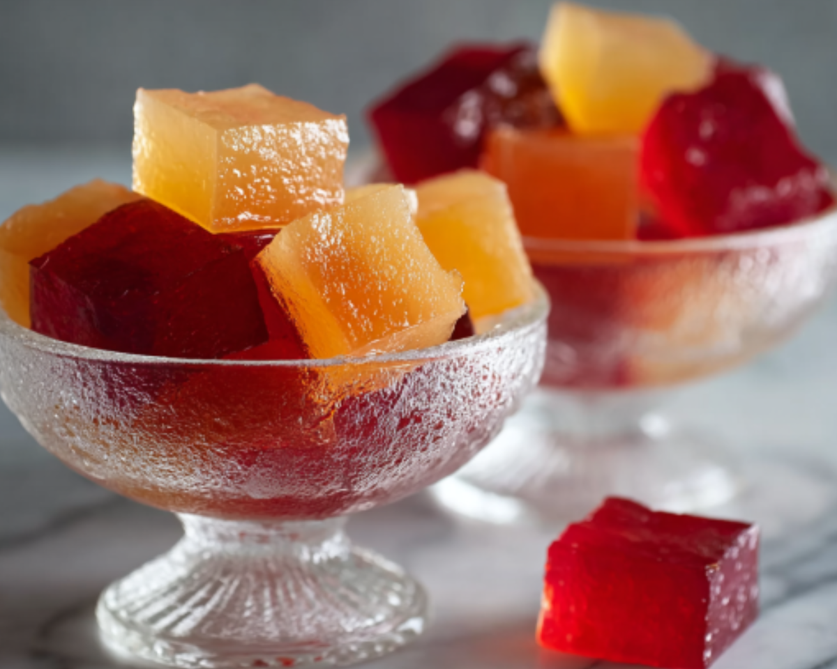 Chilled gelatin cubes dessert