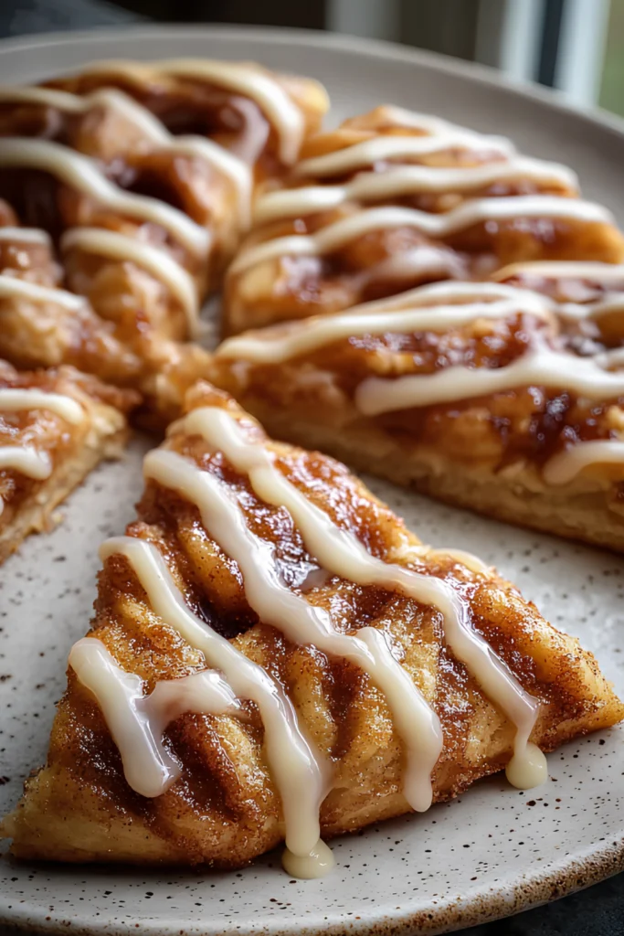 Cinnamon sugar pizza slice with glaze