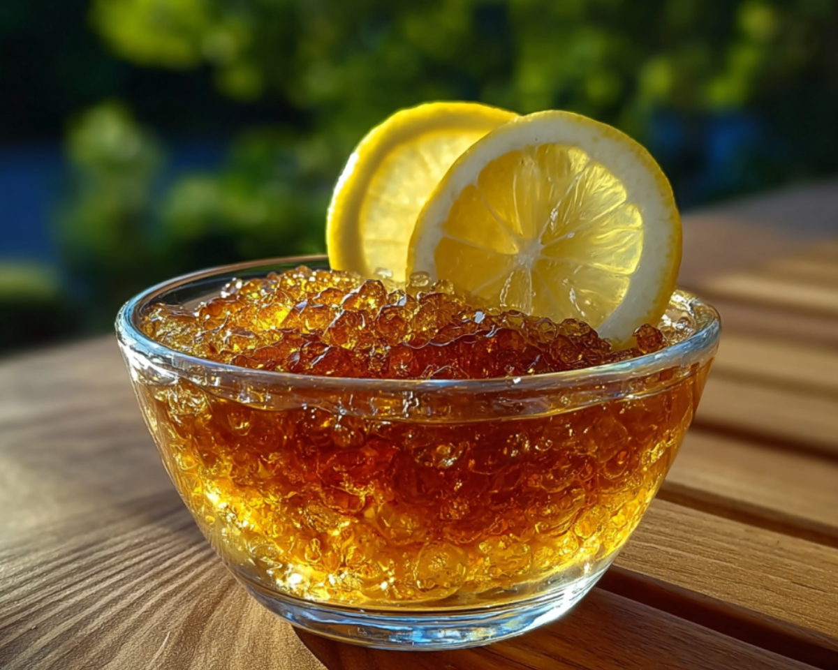 Lemon gelatin pearls