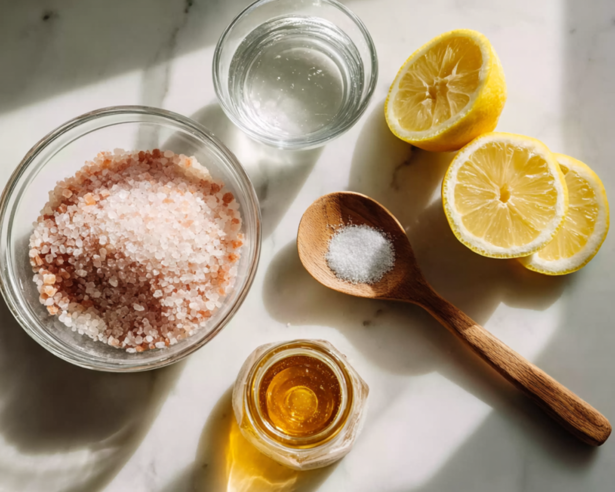 Lemon pink salt and honey ingredients