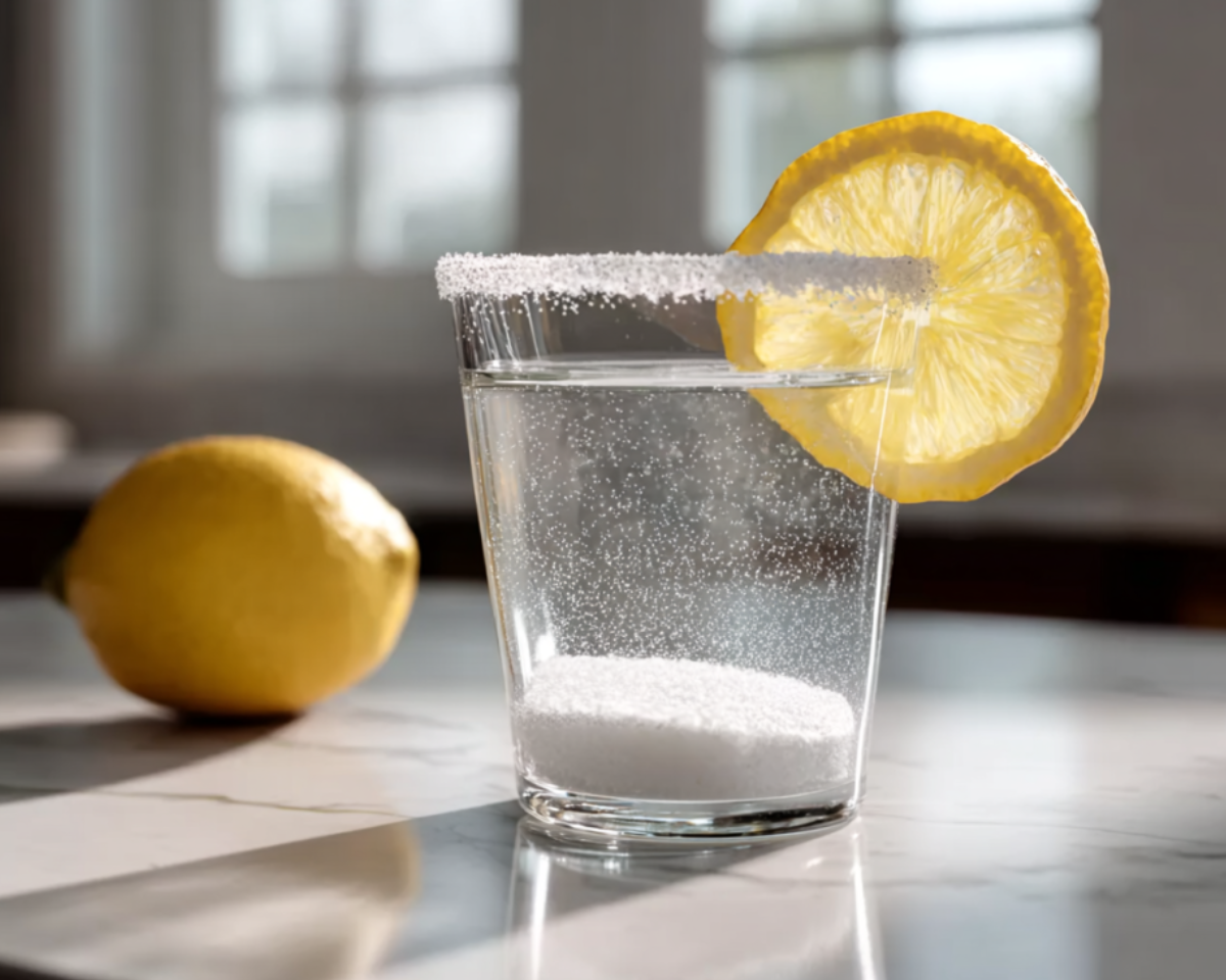 Lemon slice on salted glass