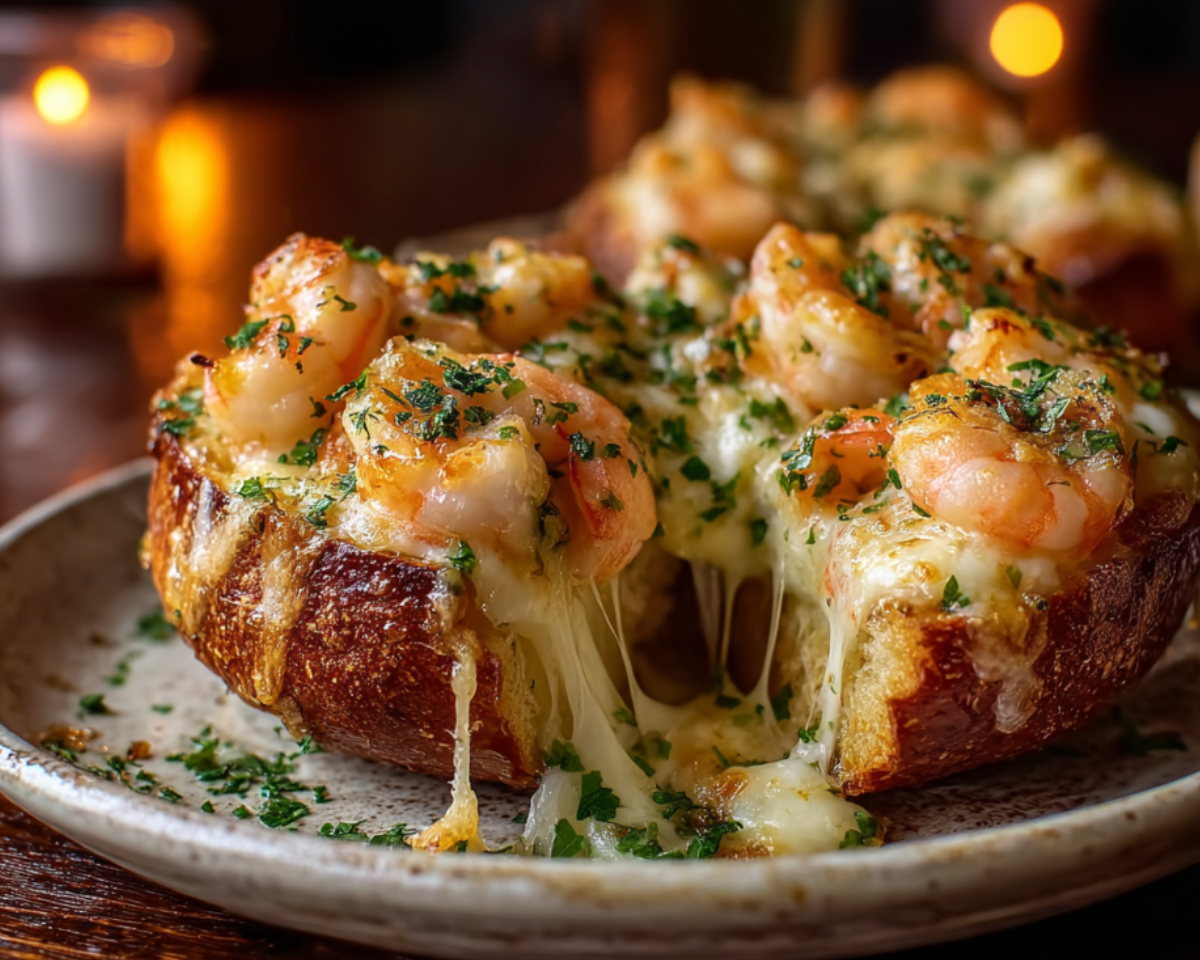 Melted cheesy shrimp toast