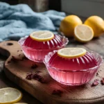 Pink gelatin dessert with lemon