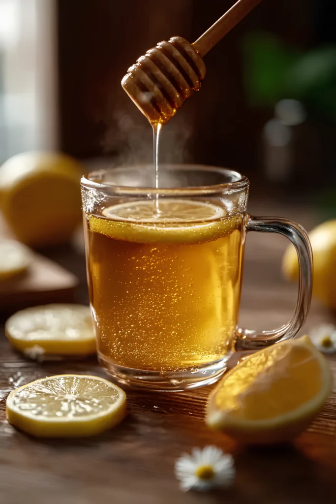 Steaming honey lemon drink