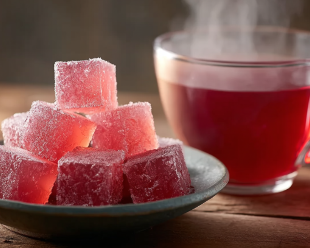 Steaming pink gelatin cubes