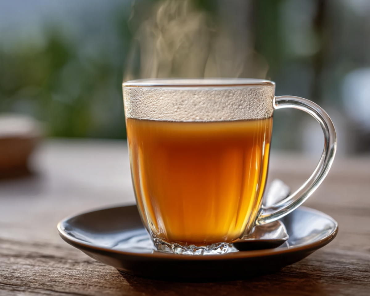 hot wellness tea in glass cup