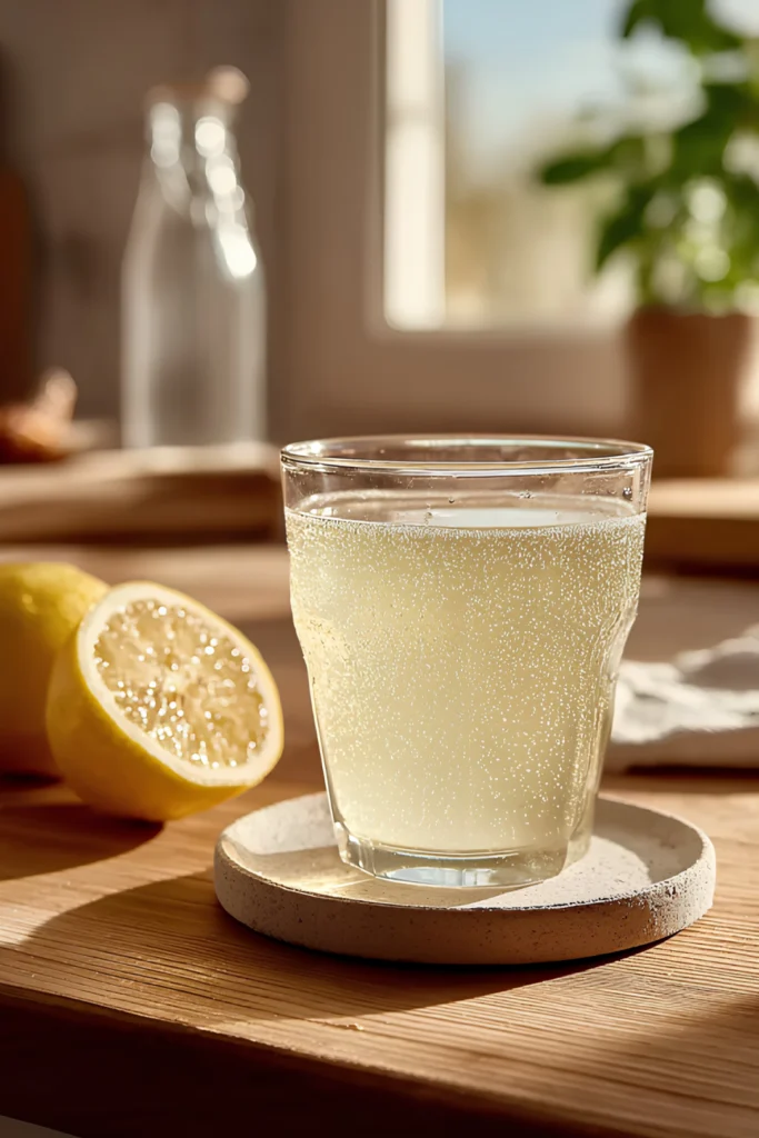 sparkling lemon drink in glass