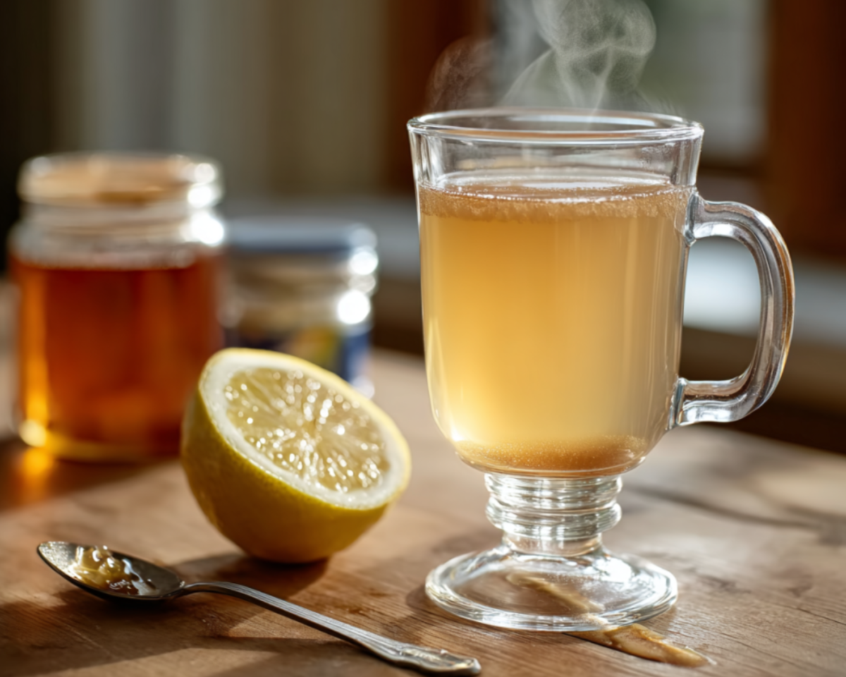 steaming gelatin drink in glass mug