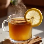 warm wellness drink with lemon slice