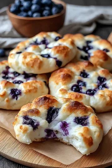 Blueberry cloud bread on wooden board