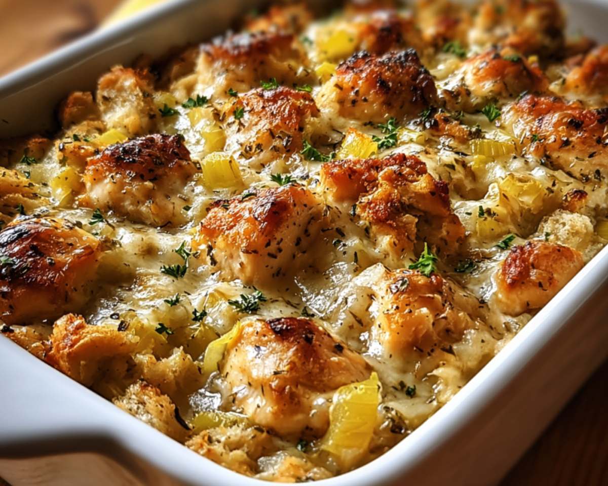 Cheesy chicken stuffing casserole