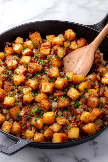 Crispy home fries in skillet