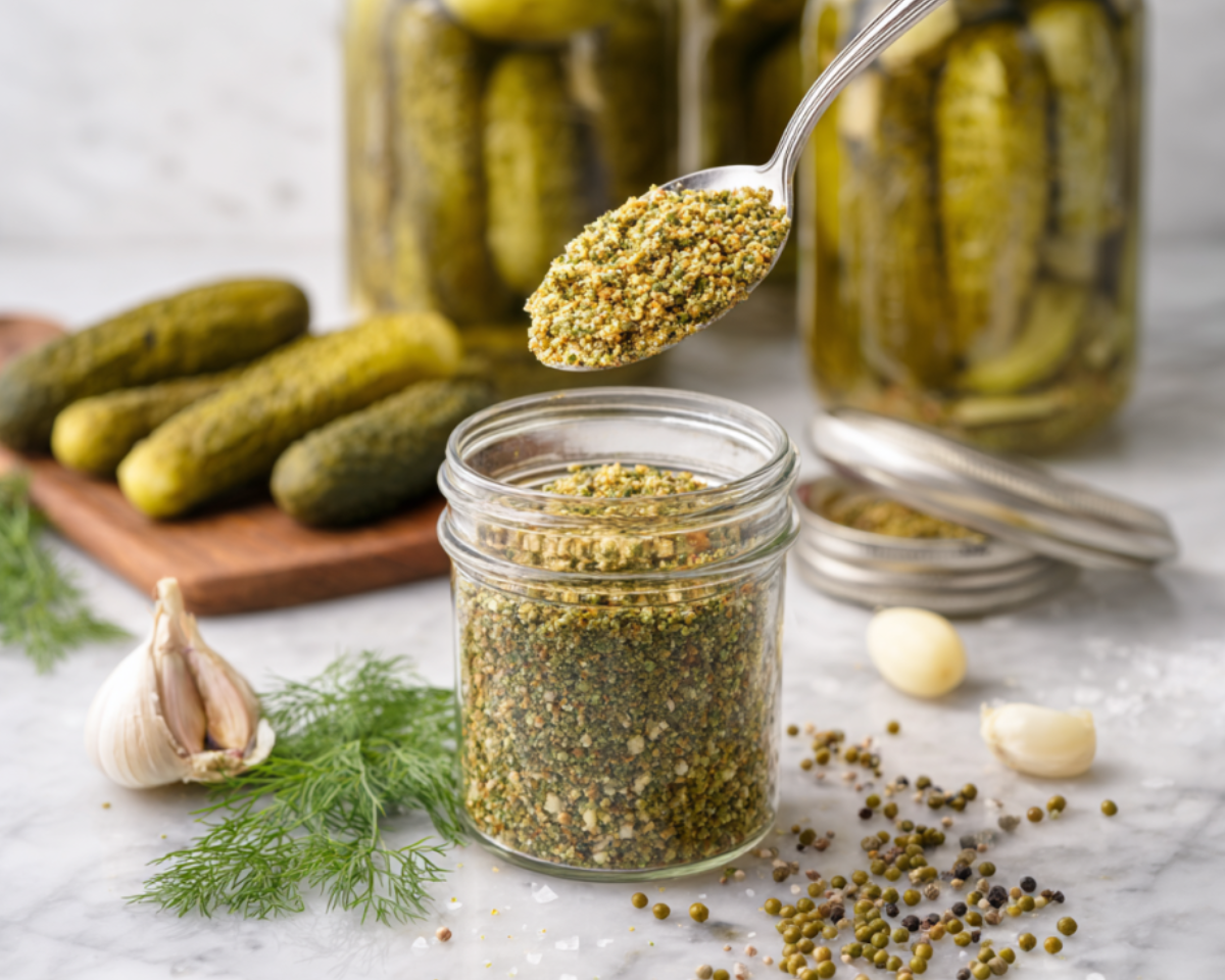 Dill pickle seasoning with fresh dill