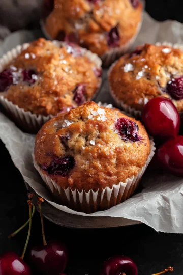 Golden cherry banana muffins