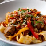 Italian drunken noodles with sausage and peppers
