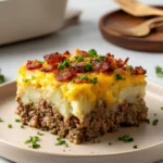 Loaded potato meatloaf casserole slice
