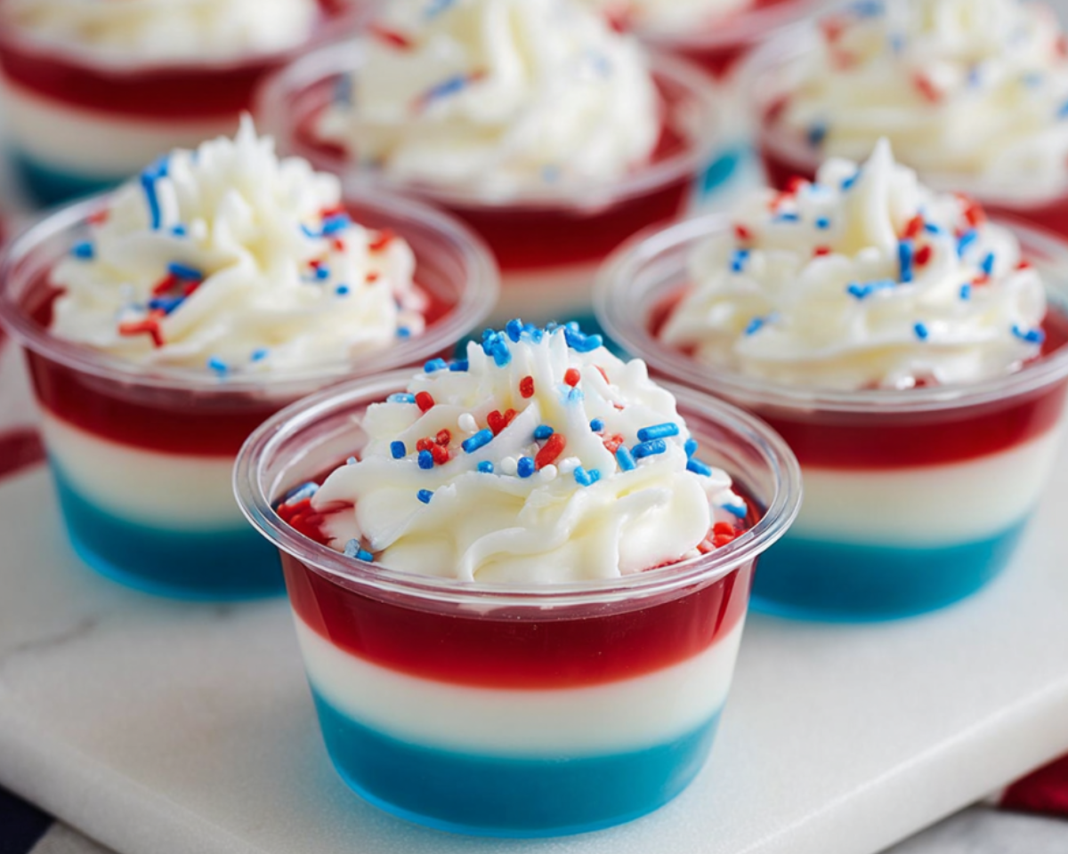 Patriotic Jello Shots with Whipped Cream